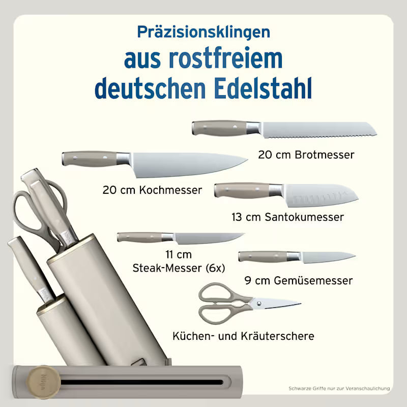 Ninja StaySharp 13-teiliges Messerblock-Set mit abnehmbarem Messerschärfer – Steingold