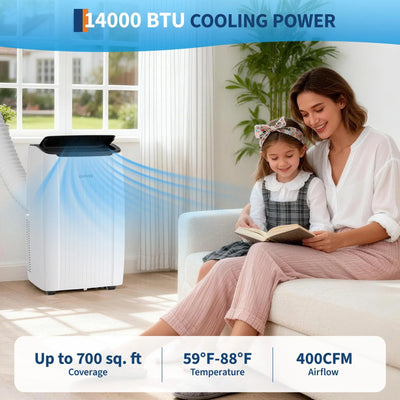 Garvee 14.000 BTU Mobiles Klimagerät, 3-in-1 Klimaanlage mit Entfeuchter & Ventilator, für Räume bis ca. 65 m², Weiß