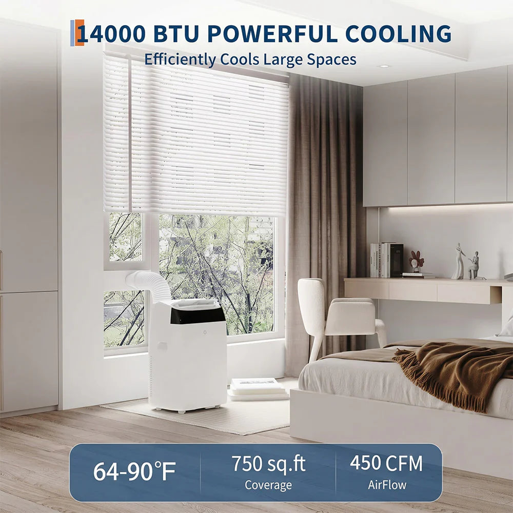 Garvee 14.000 BTU Mobiles Klimagerät 3-in-1 mit Entfeuchter & Ventilator, Fernbedienung, Schwarz