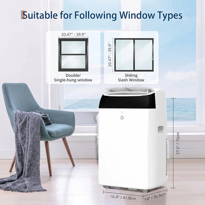 Garvee 14.000 BTU Mobiles Klimagerät 3-in-1 mit Entfeuchter & Ventilator, Fernbedienung, Schwarz