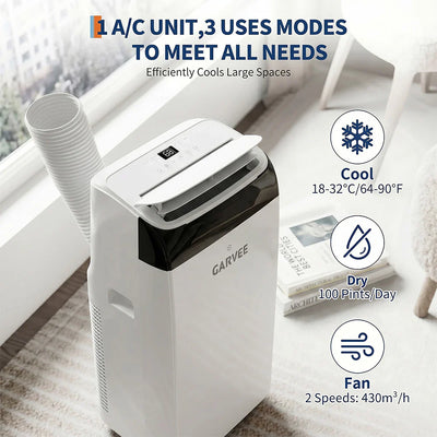 Garvee 14.000 BTU Mobiles Klimagerät, kühlt Räume bis 750 Sq. Ft., mit Fernbedienung, Weiß