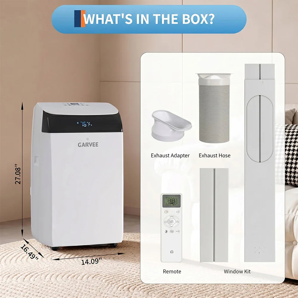 Garvee 14.000 BTU Mobiles Klimagerät, kühlt Räume bis 750 Sq. Ft., mit Fernbedienung, Weiß