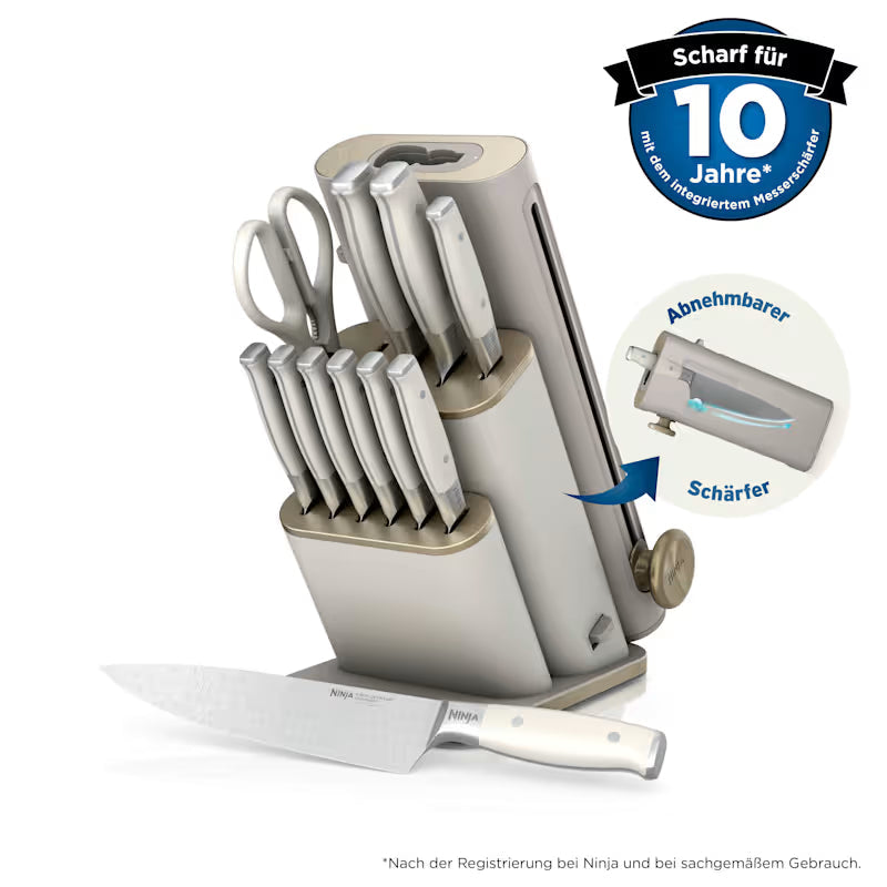 Ninja StaySharp 13-teiliges Messerblock-Set mit abnehmbarem Messerschärfer – Steingold