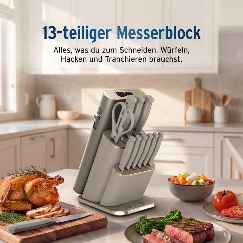 Ninja StaySharp 13-teiliges Messerblock-Set mit abnehmbarem Messerschärfer – Steingold