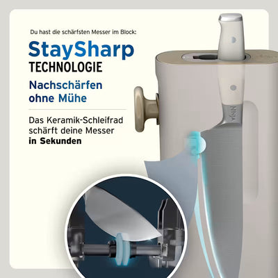 Ninja StaySharp 13-teiliges Messerblock-Set mit abnehmbarem Messerschärfer – Steingold