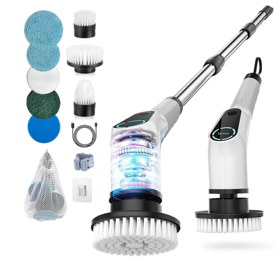 Sxpopstore Dovety Elektrische Reinigungsbürste – Akku-Schrubber für Dusche & Bad mit 8 austauschbaren Bürstenköpfen – Weiß