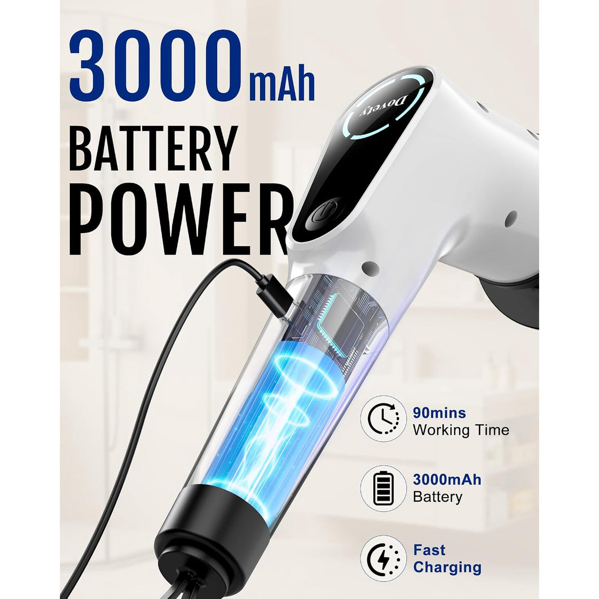 Sxpopstore Dovety Elektrische Reinigungsbürste – Akku-Schrubber für Dusche & Bad mit 8 austauschbaren Bürstenköpfen – Weiß